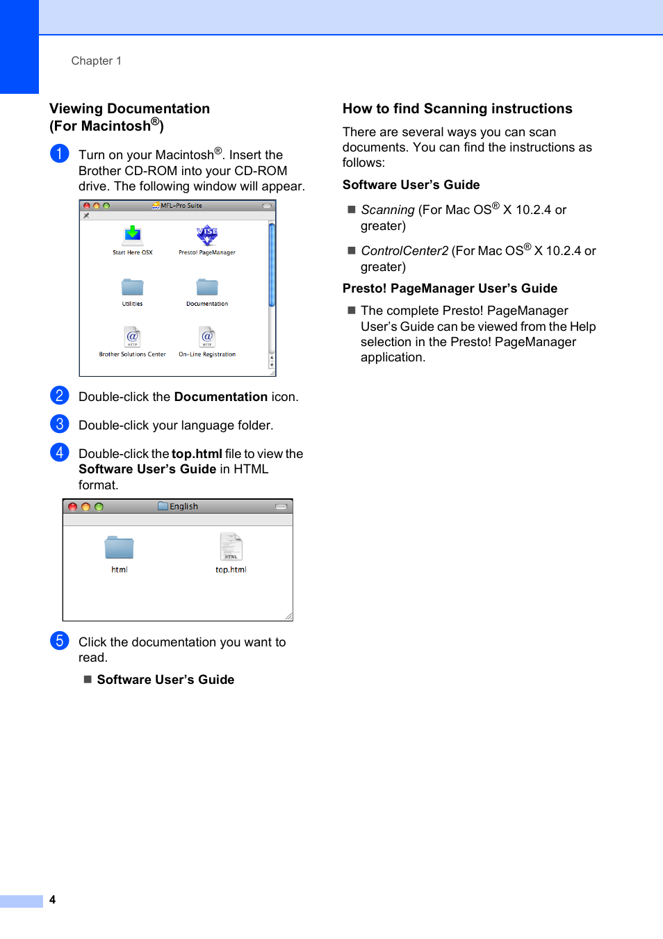 Viewing documentation (for macintosh®), How to find scanning instructions | Brother MFC-250C User Manual | Page 18 / 168