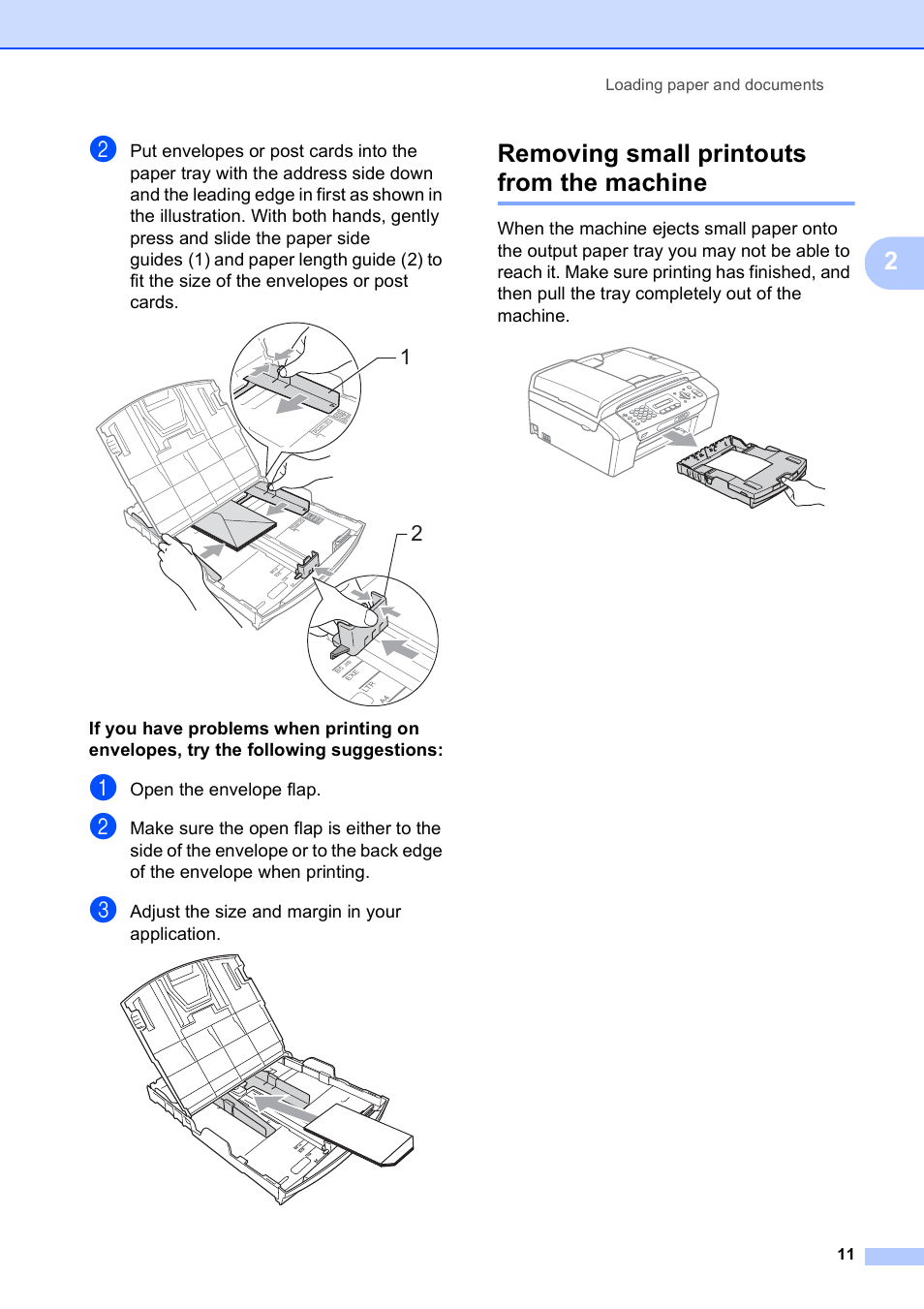 Removing small printouts from the machine | Brother MFC-250C User Manual | Page 25 / 168