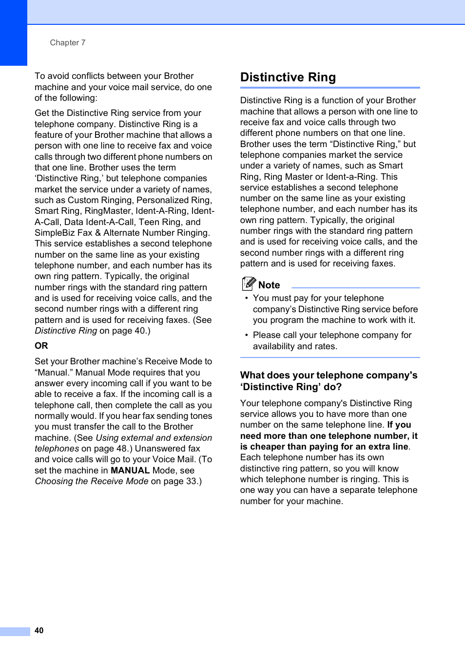 Distinctive ring | Brother MFC-250C User Manual | Page 54 / 168