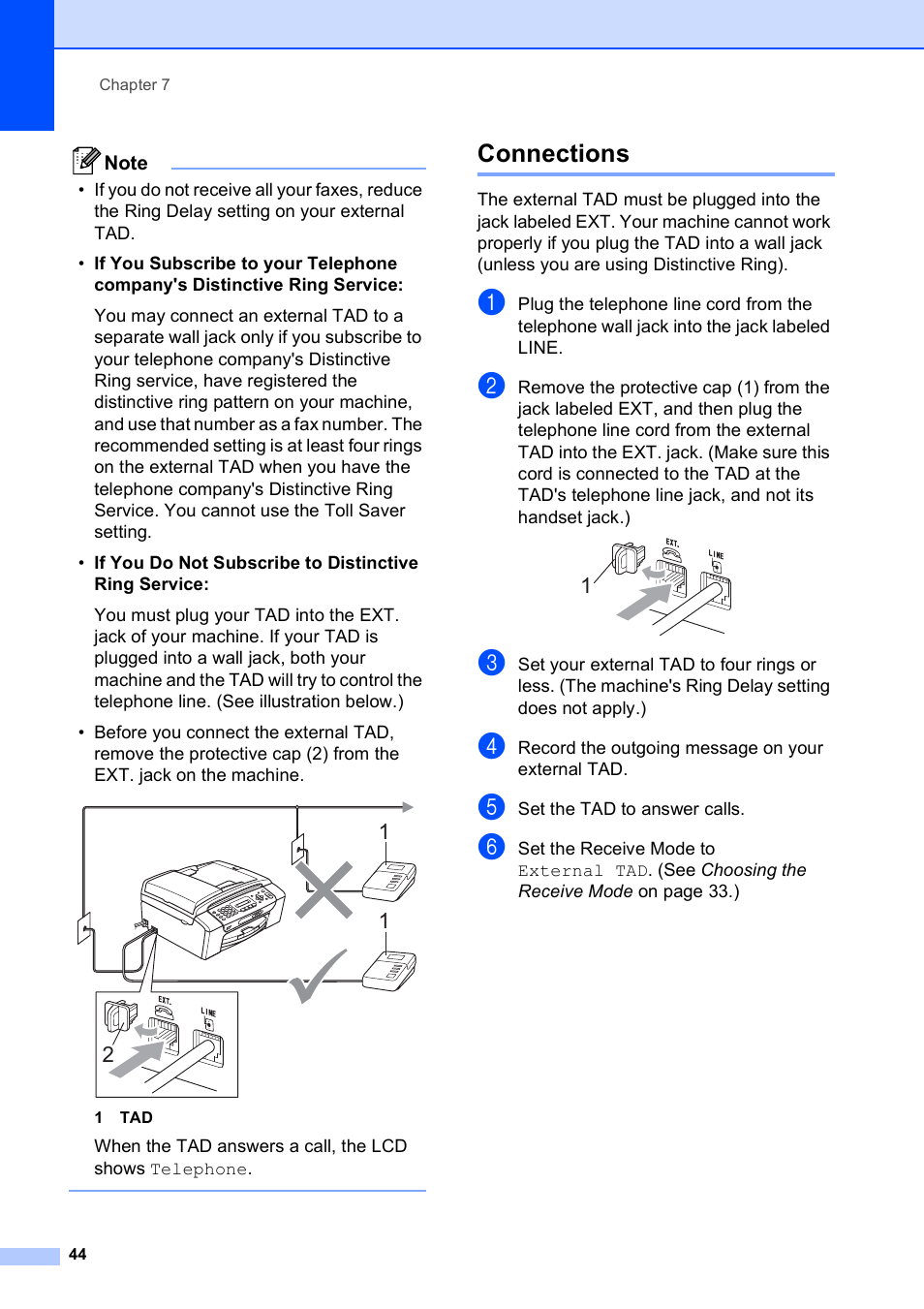 Connections | Brother MFC-250C User Manual | Page 58 / 168