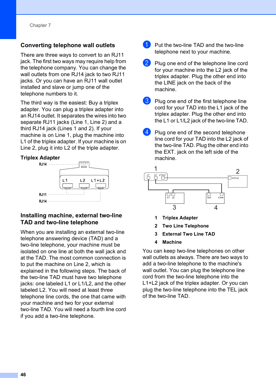 Converting telephone wall outlets | Brother MFC-250C User Manual | Page 60 / 168