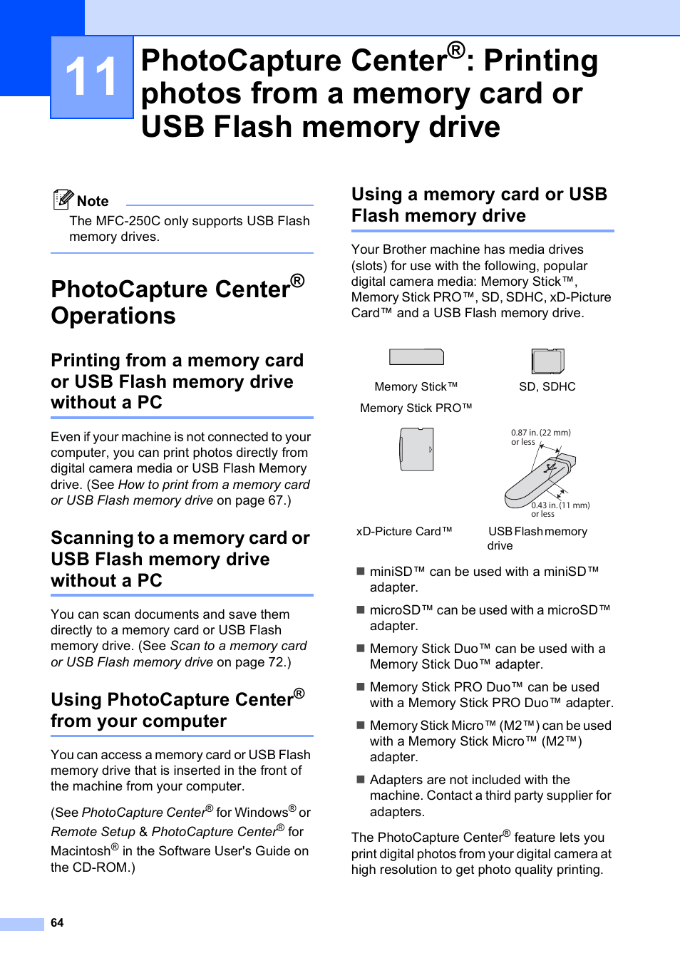 Photocapture center® operations, Using photocapture center® from your computer, Using a memory card or usb flash memory drive | Photocapture center, Printing photos from a memory card or, Usb flash memory drive, Operations, From your computer, Printing photos from, A memory card or usb flash memory drive | Brother MFC-250C User Manual | Page 78 / 168