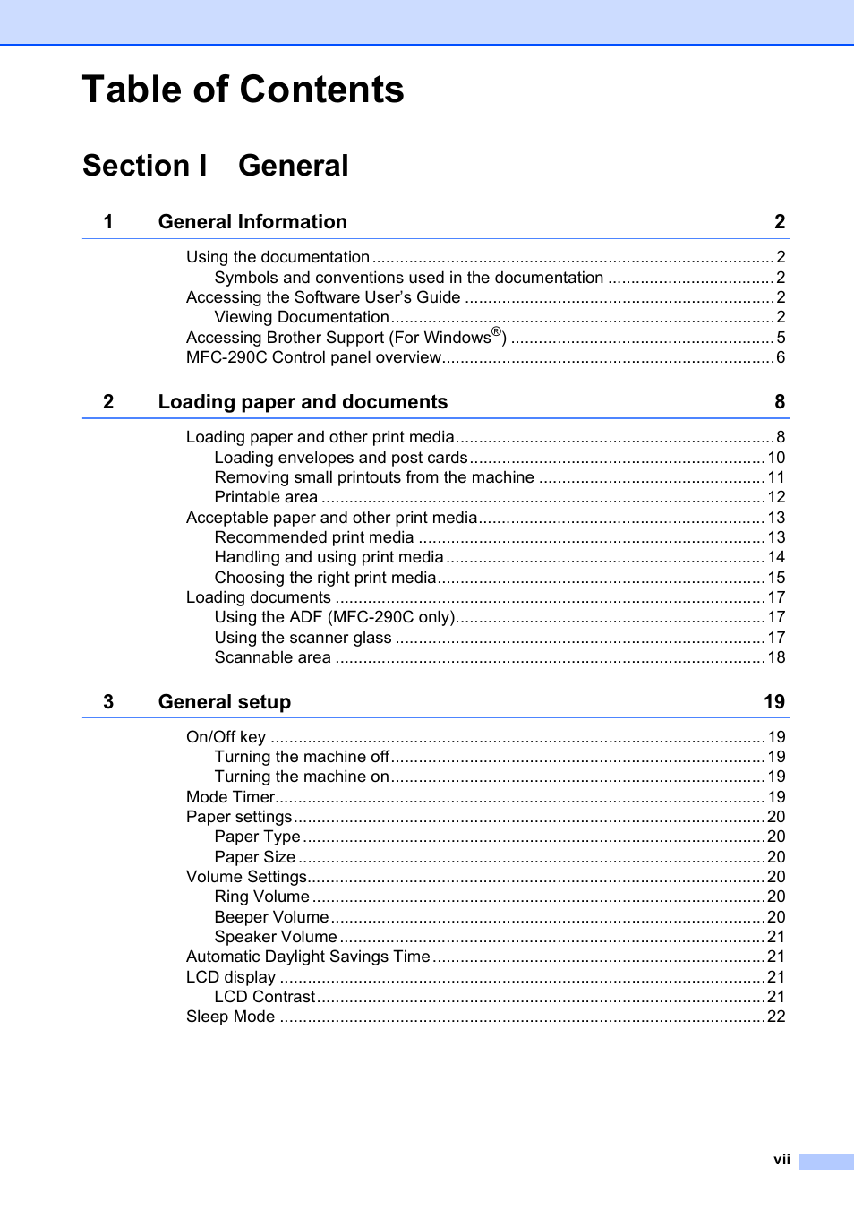 Brother MFC-250C User Manual | Page 9 / 168