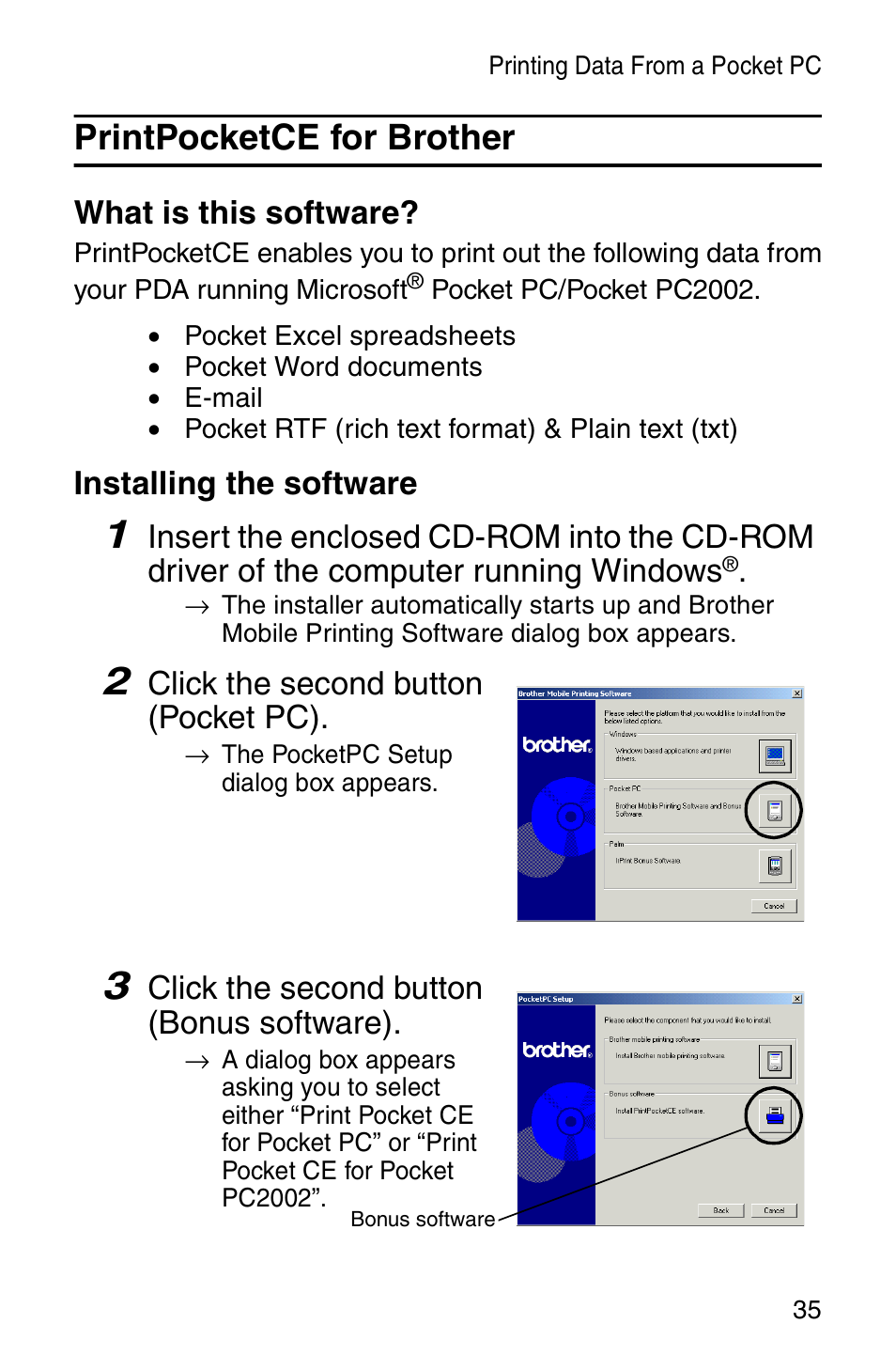 Printpocketce for brother | Brother MW-100 User Manual | Page 37 / 74