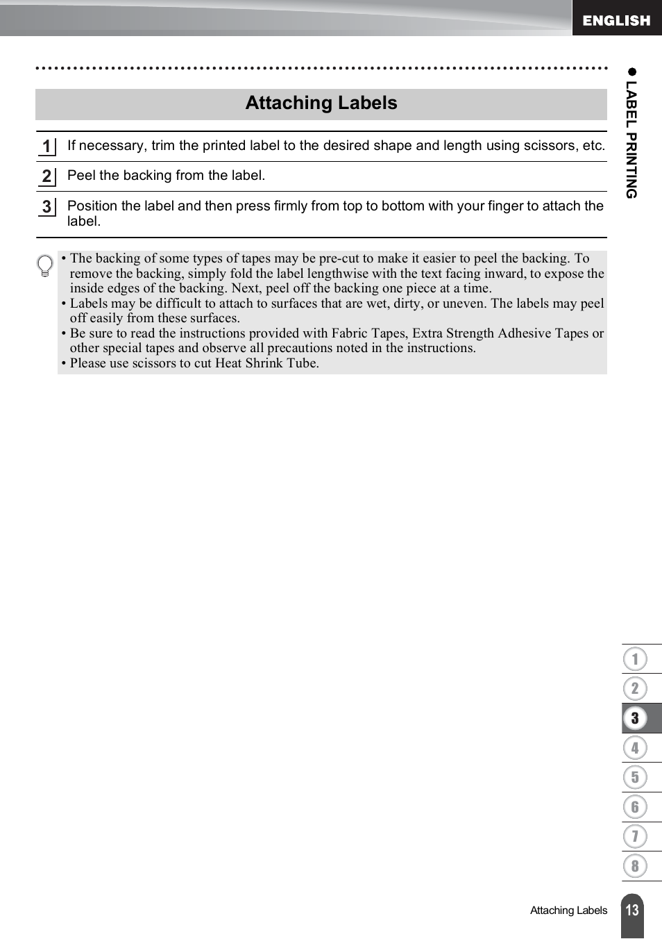 Attaching labels | Brother PT-E500 User Manual | Page 14 / 63