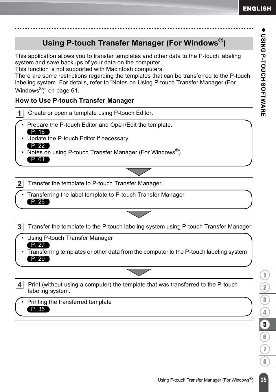 Using p-touch transfer manager (for windows®), How to use p-touch transfer manager, Using p-touch transfer manager (for windows | Brother PT-E500 User Manual | Page 26 / 63