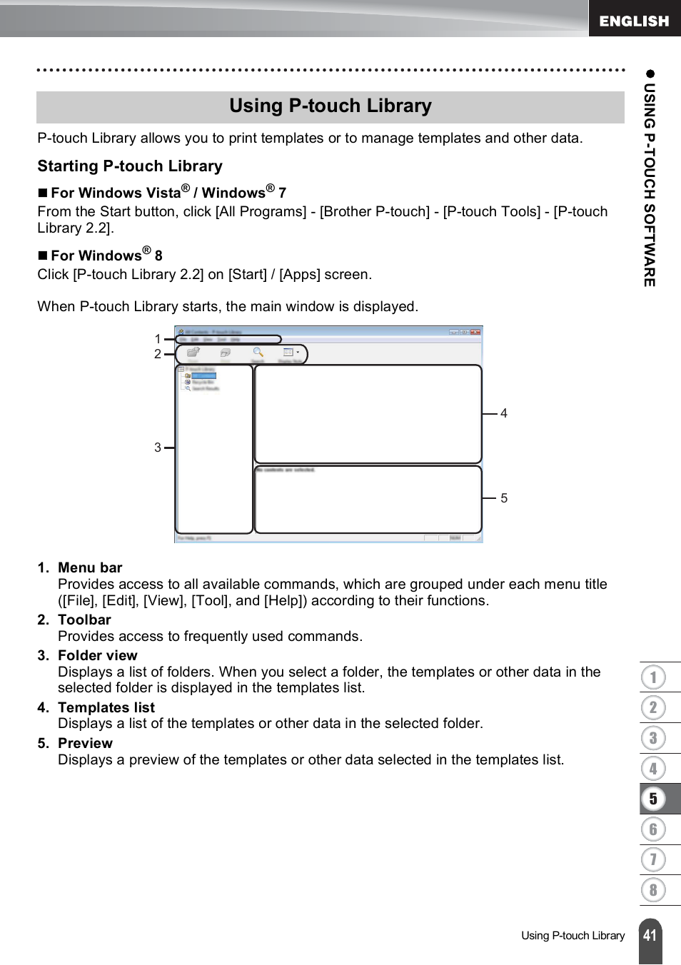 Using p-touch library, Starting p-touch library | Brother PT-E500 User Manual | Page 42 / 63