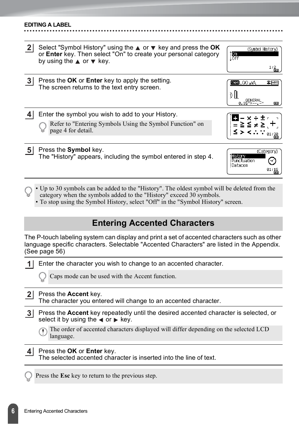 Entering accented characters | Brother PT-E500 User Manual | Page 7 / 63