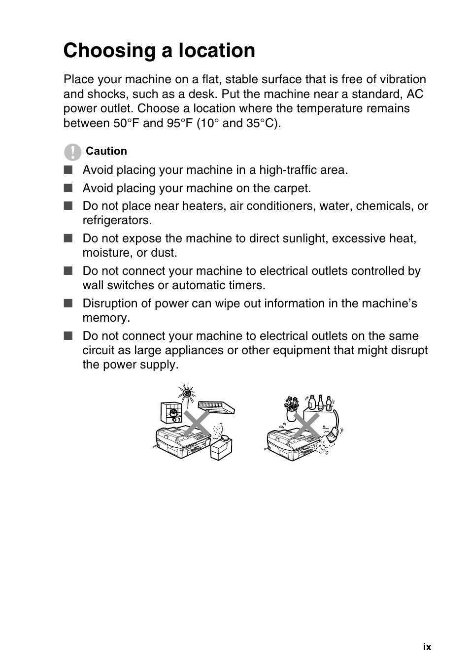 Choosing a location | Brother DCP-120C User Manual | Page 11 / 113