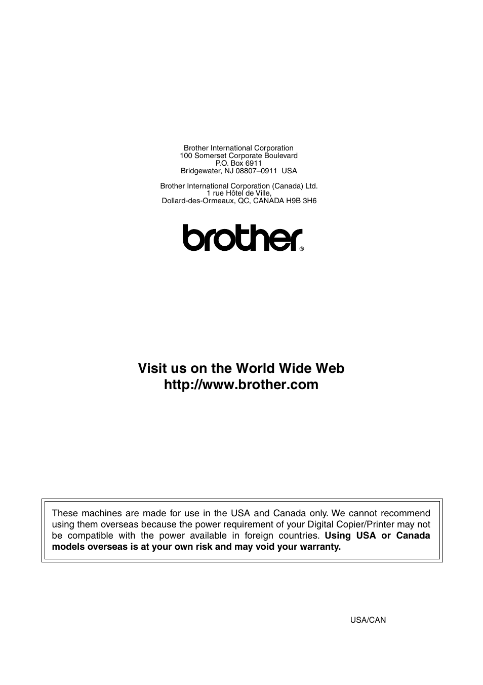 Brother usa/can | Brother DCP-120C User Manual | Page 113 / 113