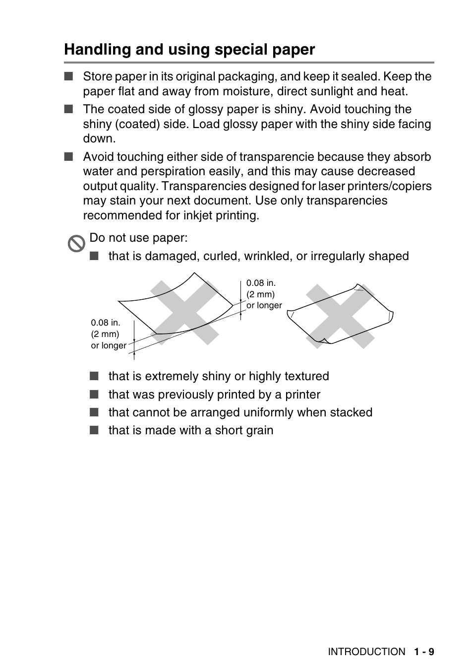 Handling and using special paper, Handling and using special paper -9 | Brother DCP-120C User Manual | Page 27 / 113