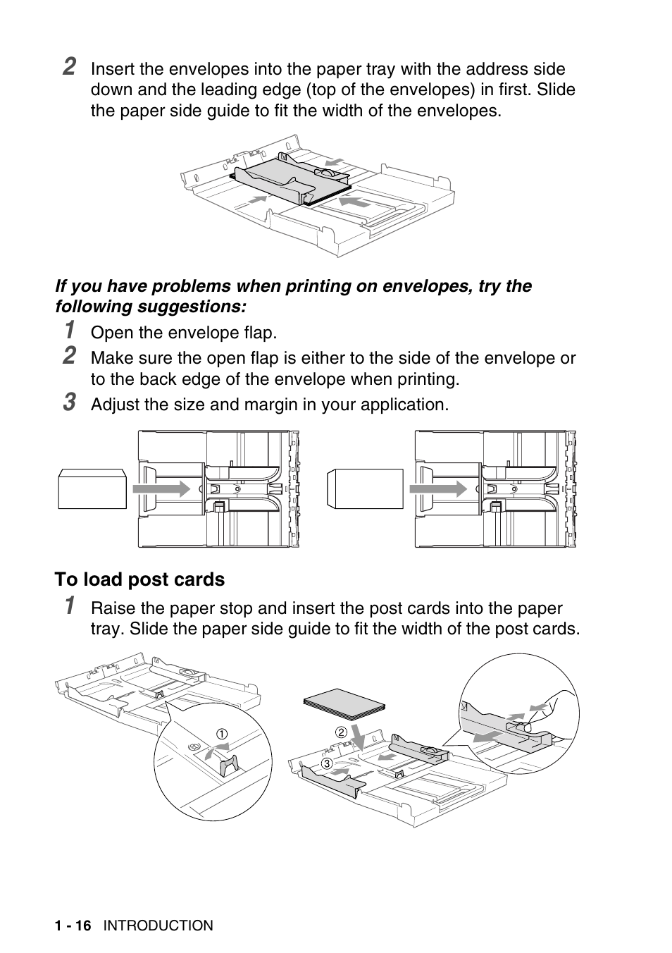 To load post cards, To load post cards -16 | Brother DCP-120C User Manual | Page 34 / 113