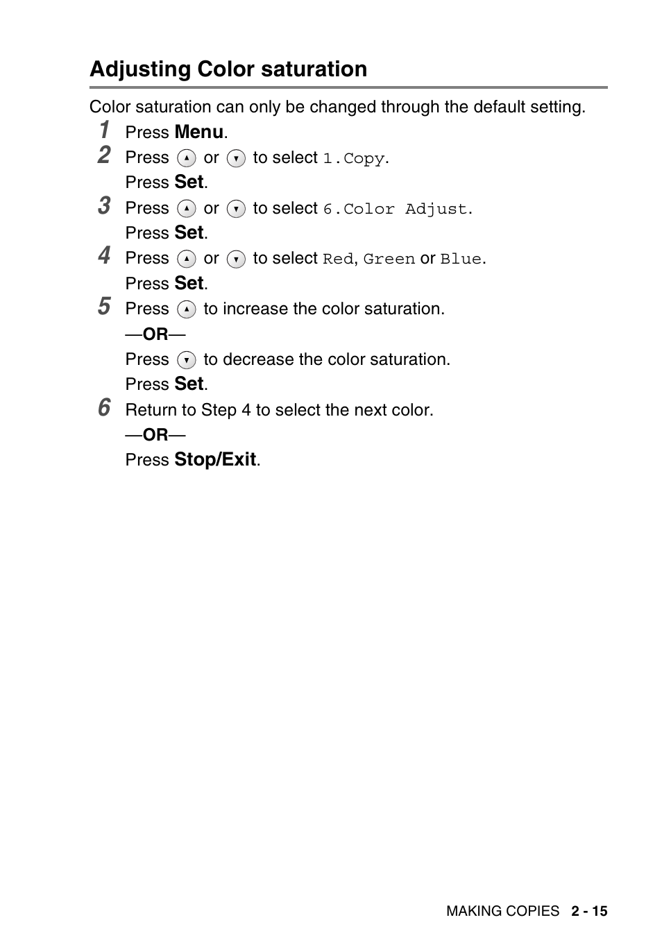 Adjusting color saturation, Adjusting color saturation -15 | Brother DCP-120C User Manual | Page 49 / 113