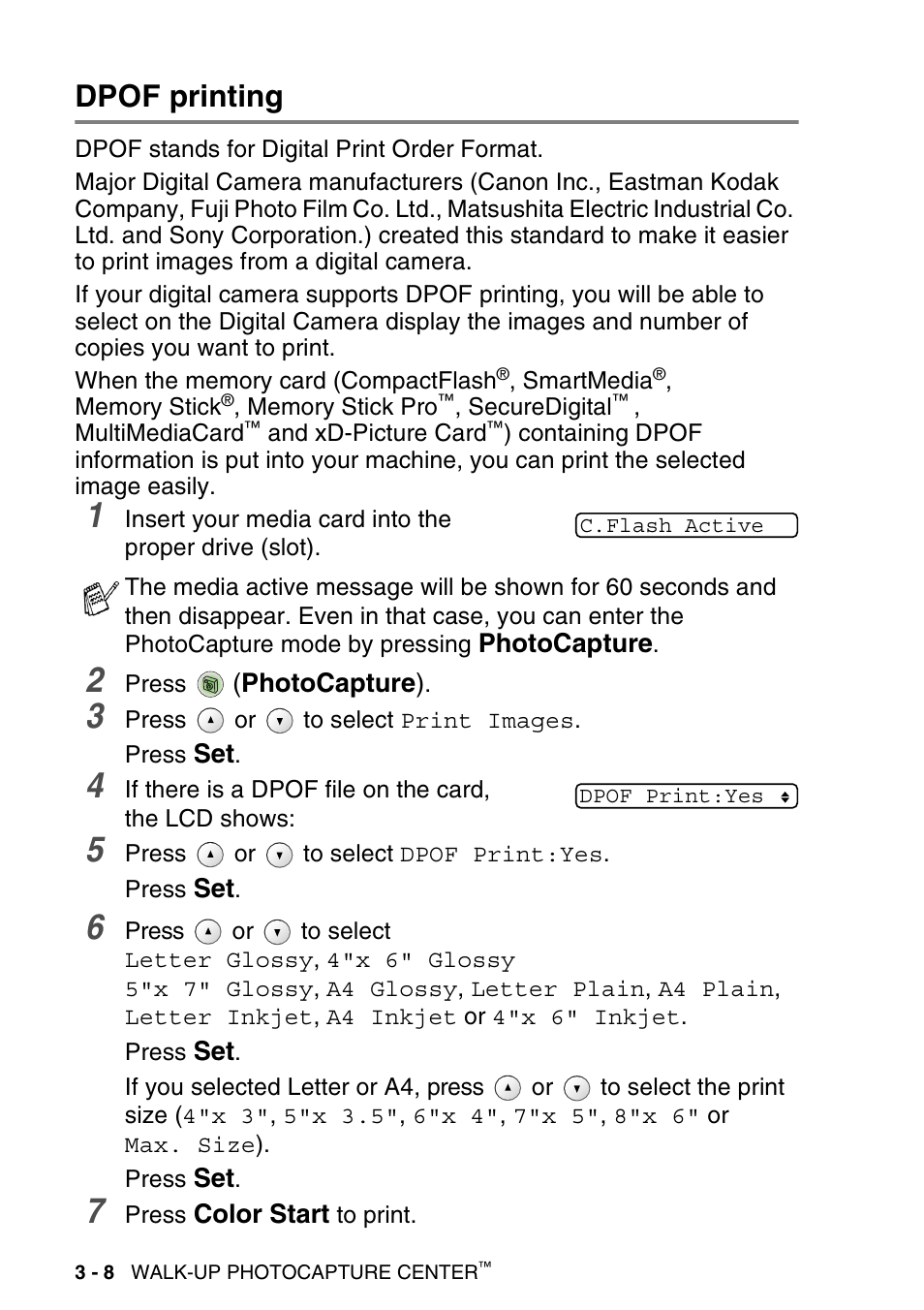 Dpof printing, Dpof printing -8 | Brother DCP-120C User Manual | Page 58 / 113