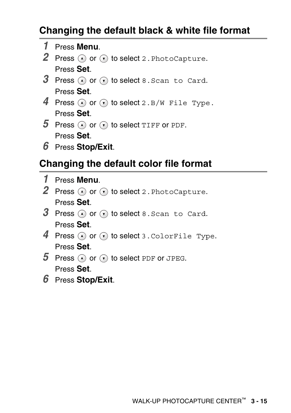 Changing the default black & white file format, Changing the default color file format | Brother DCP-120C User Manual | Page 65 / 113