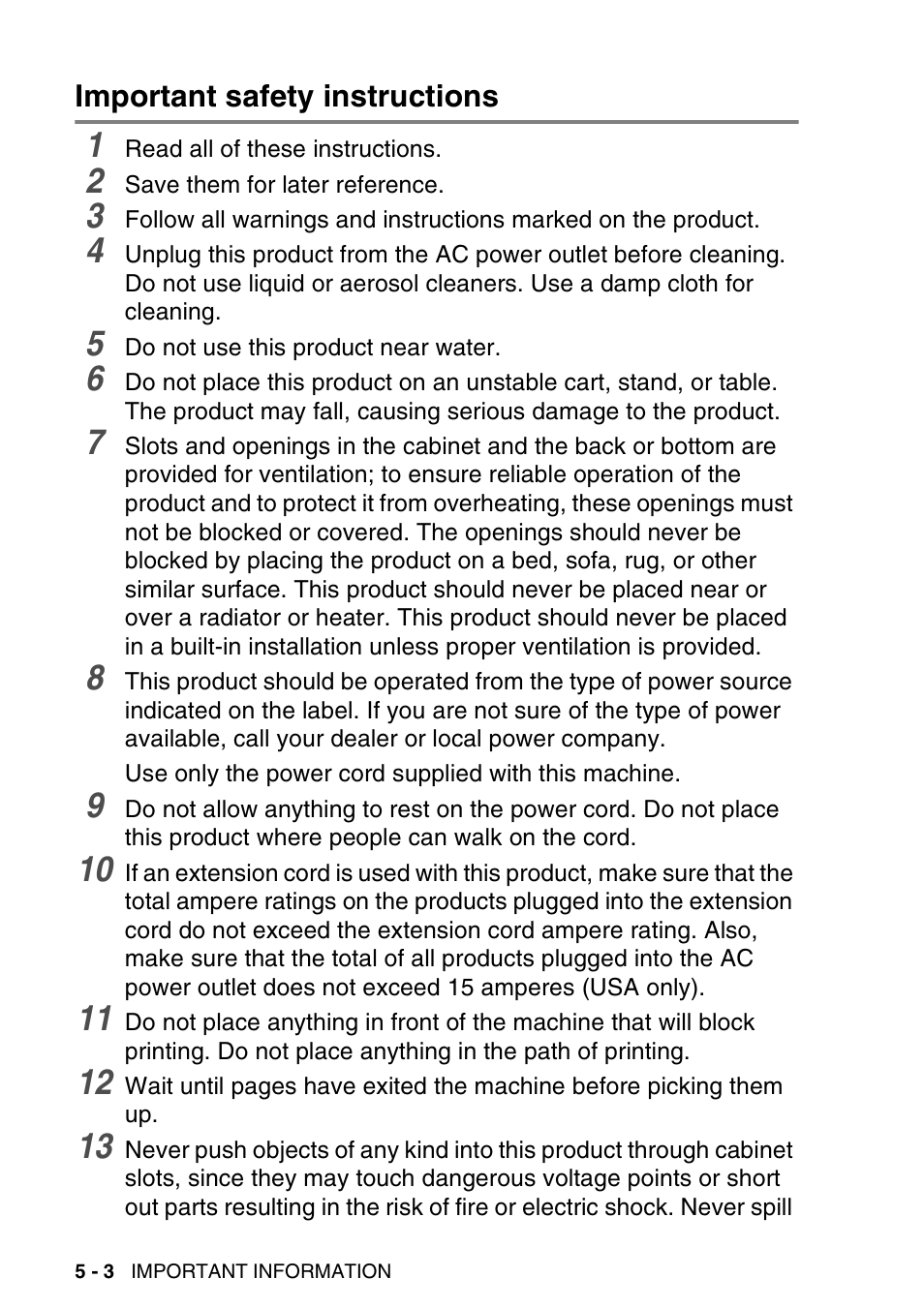 Important safety instructions, Important safety instructions -3 | Brother DCP-120C User Manual | Page 70 / 113