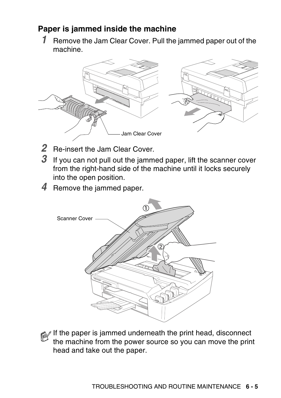 Paper is jammed inside the machine, Paper is jammed inside the machine -5 | Brother DCP-120C User Manual | Page 77 / 113