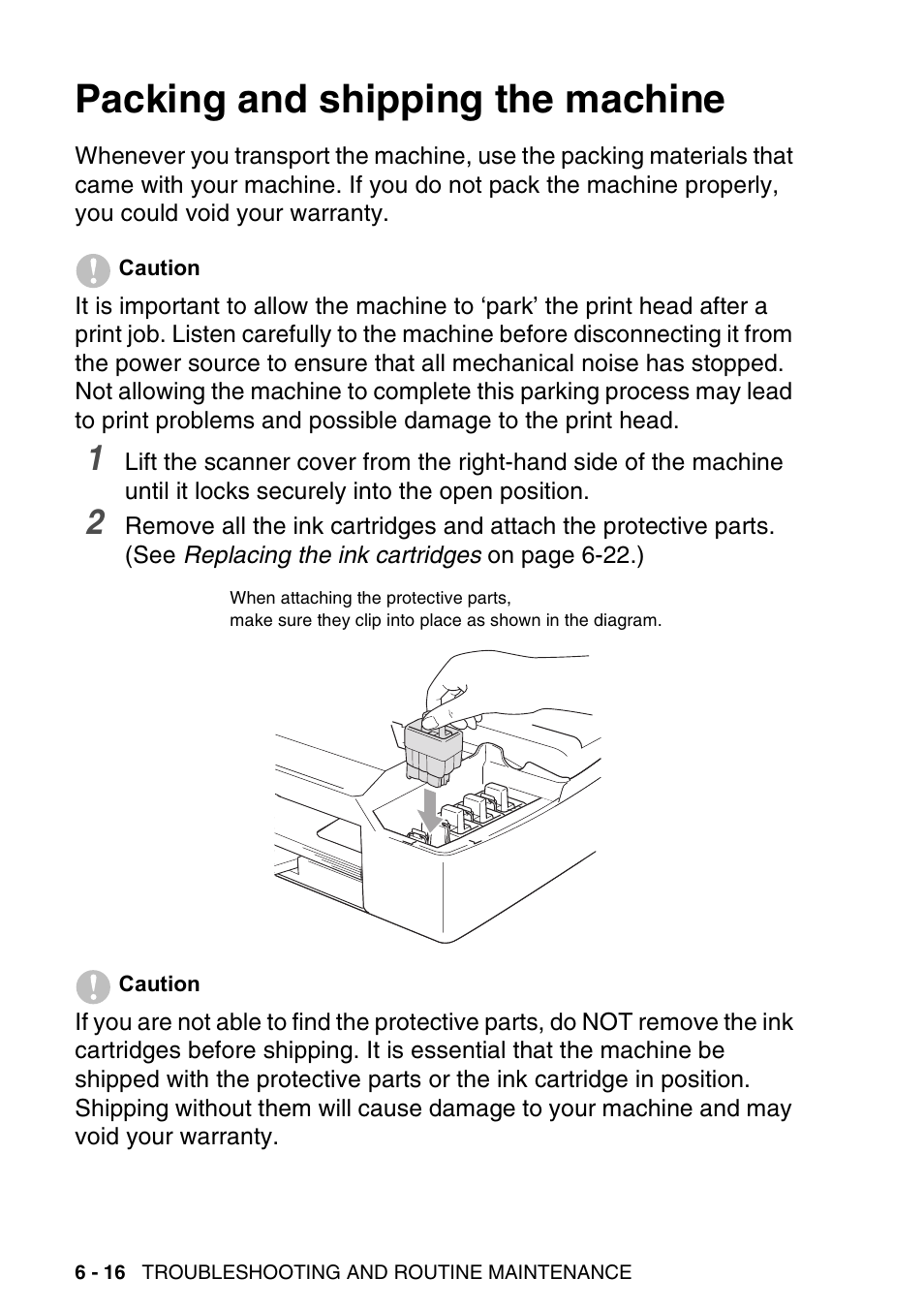 Packing and shipping the machine, Packing and shipping the machine -16 | Brother DCP-120C User Manual | Page 88 / 113
