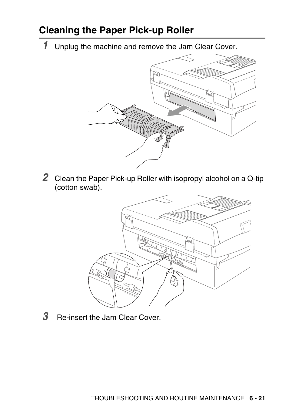 Cleaning the paper pick-up roller, Cleaning the paper pick-up roller -21 | Brother DCP-120C User Manual | Page 93 / 113