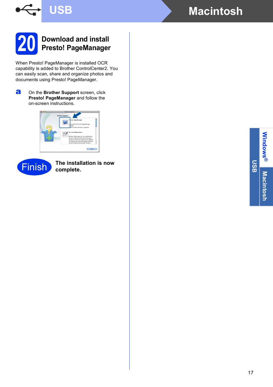 Macintosh usb, Finish | Brother MFC-8510DN User Manual | Page 17 / 26