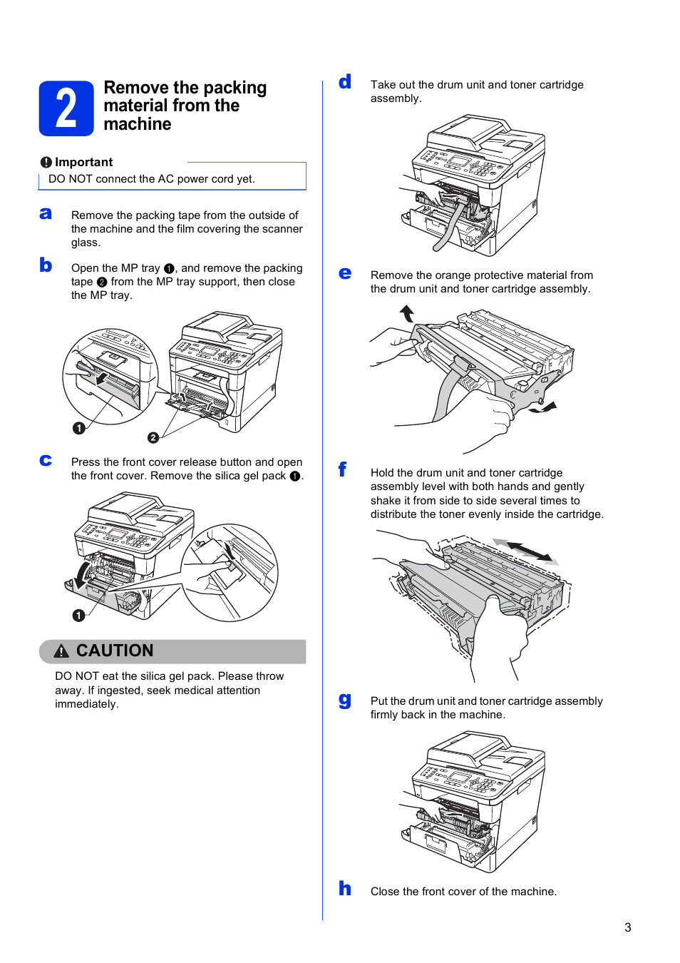 2 remove the packing material from the machine | Brother MFC-8510DN User Manual | Page 3 / 26