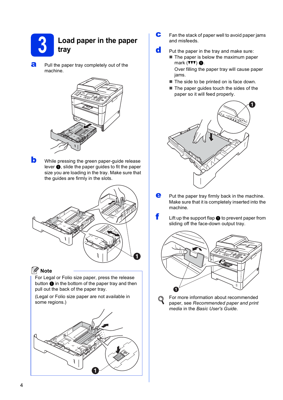 3 load paper in the paper tray, Load paper in the paper tray | Brother MFC-8510DN User Manual | Page 4 / 26