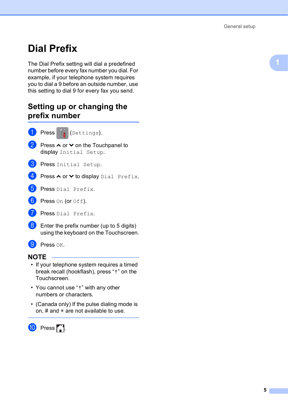 Dial prefix, Setting up or changing the prefix number | Brother MFC-J4410DW User Manual | Page 11 / 88