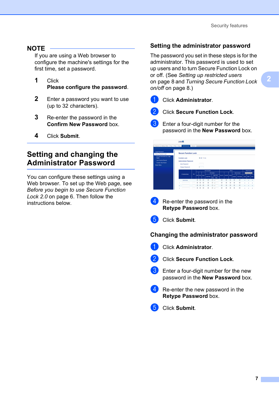 Setting and changing the administrator password, Setting the administrator password, Changing the administrator password | Brother MFC-J4410DW User Manual | Page 13 / 88