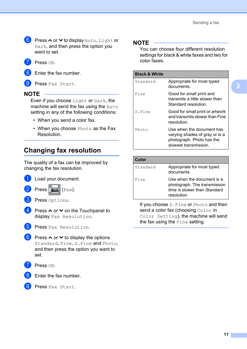 Changing fax resolution | Brother MFC-J4410DW User Manual | Page 17 / 88