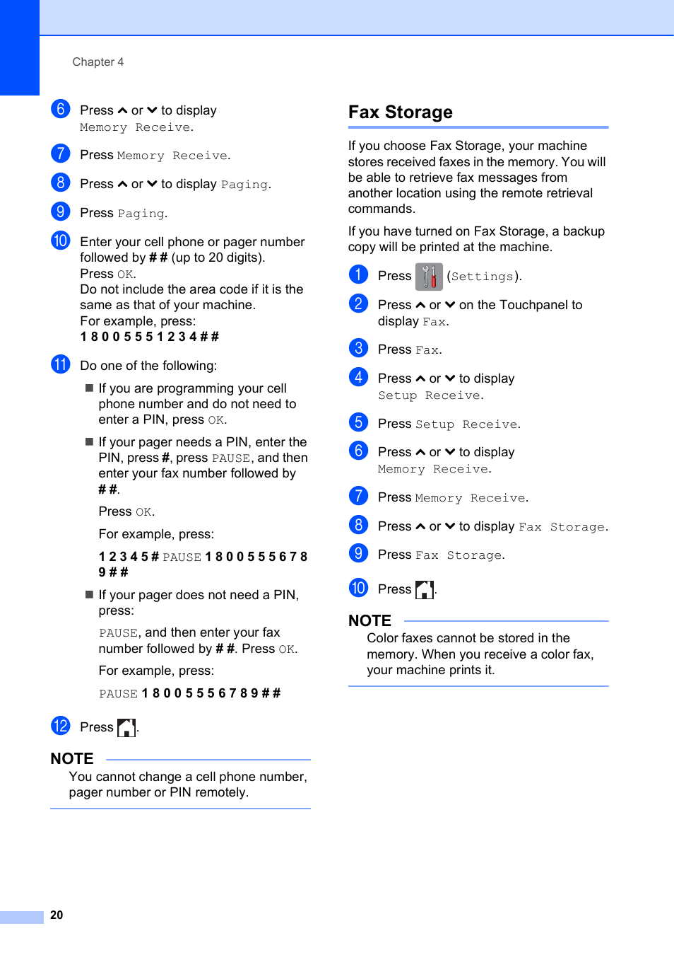 Fax storage | Brother MFC-J4410DW User Manual | Page 26 / 88