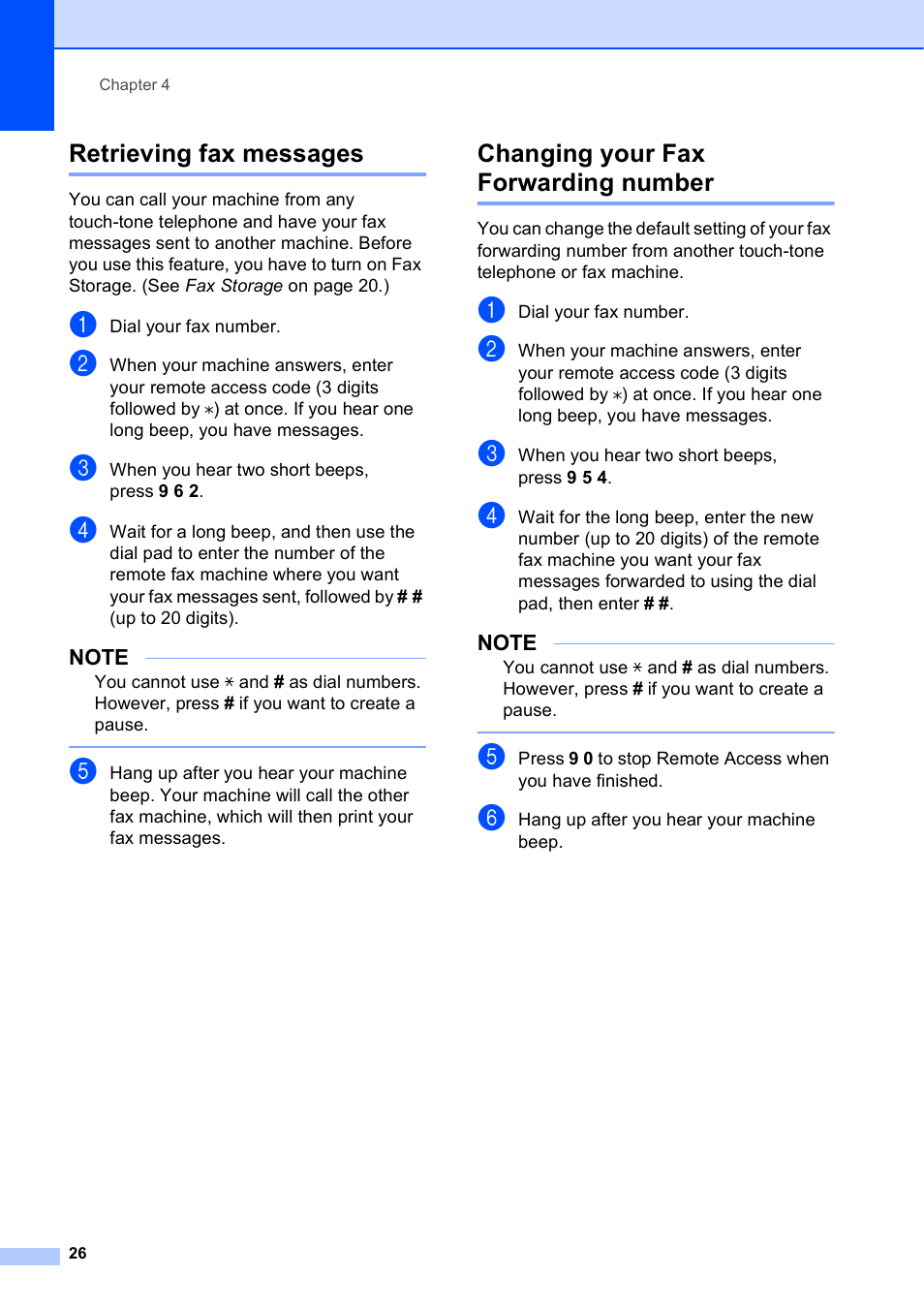 Retrieving fax messages, Changing your fax forwarding number | Brother MFC-J4410DW User Manual | Page 32 / 88