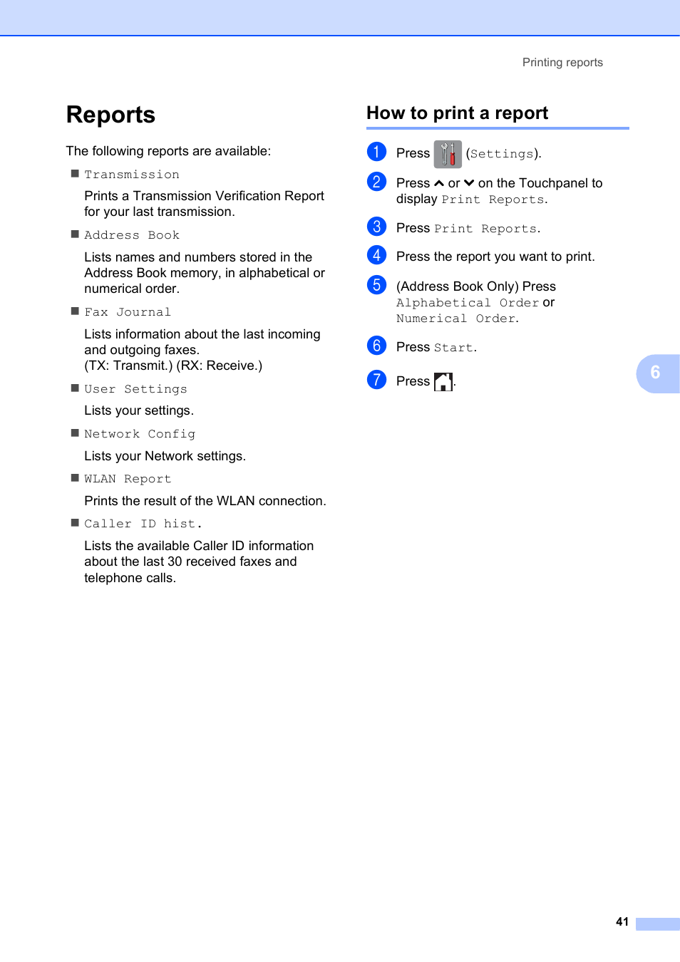 Reports, How to print a report | Brother MFC-J4410DW User Manual | Page 47 / 88