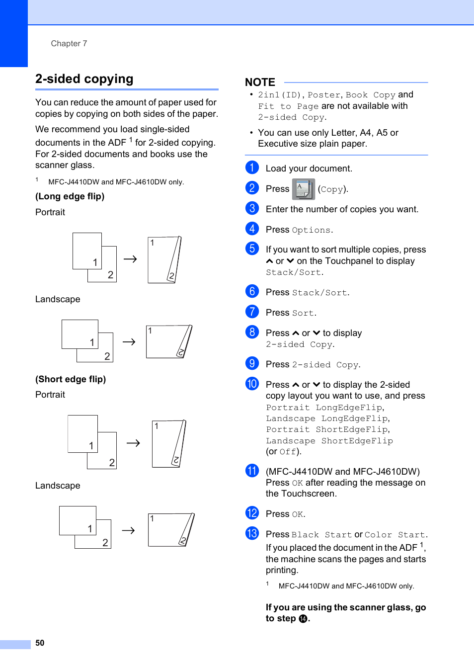 Sided copying | Brother MFC-J4410DW User Manual | Page 56 / 88