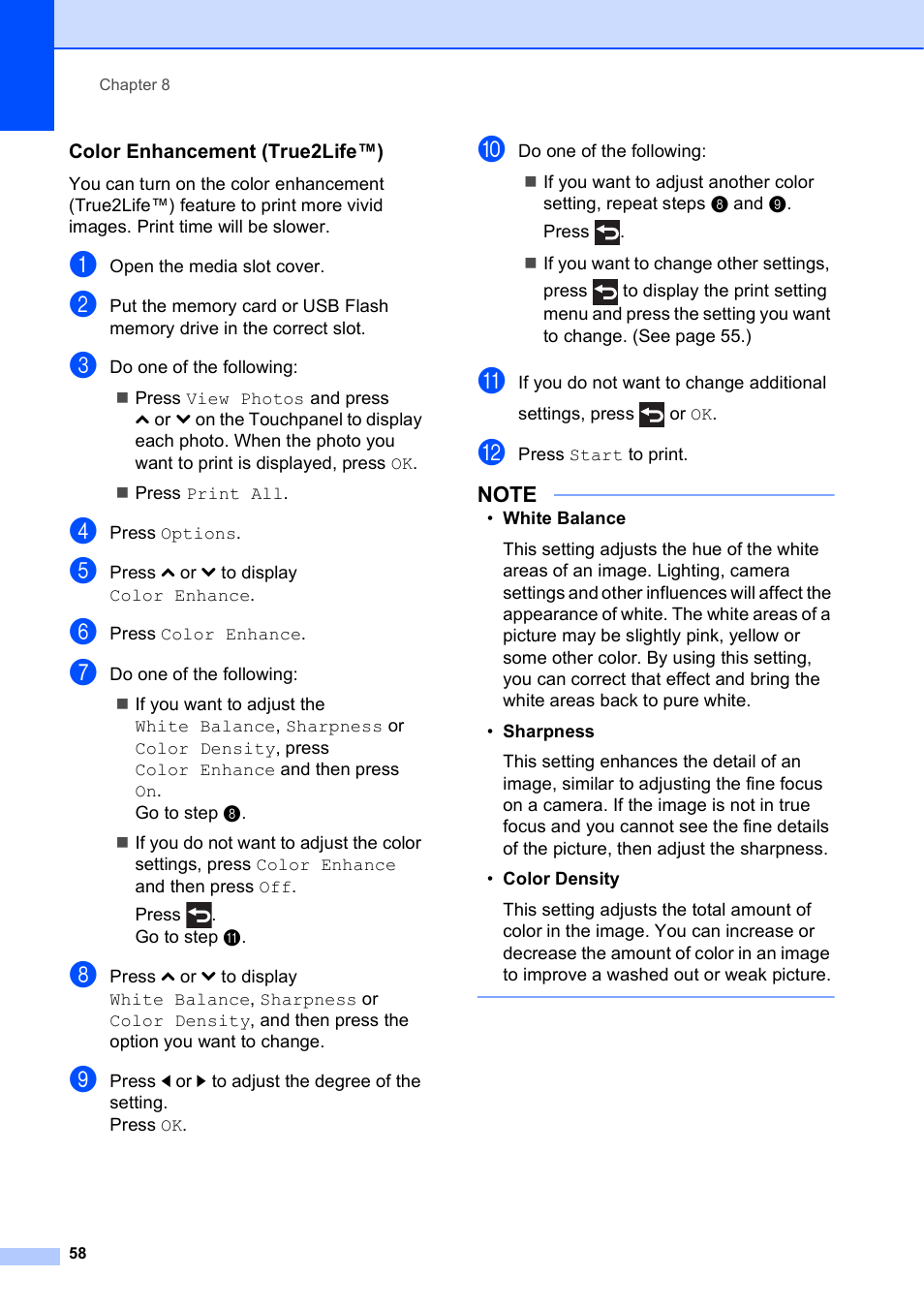 Color enhancement (true2life™) | Brother MFC-J4410DW User Manual | Page 64 / 88