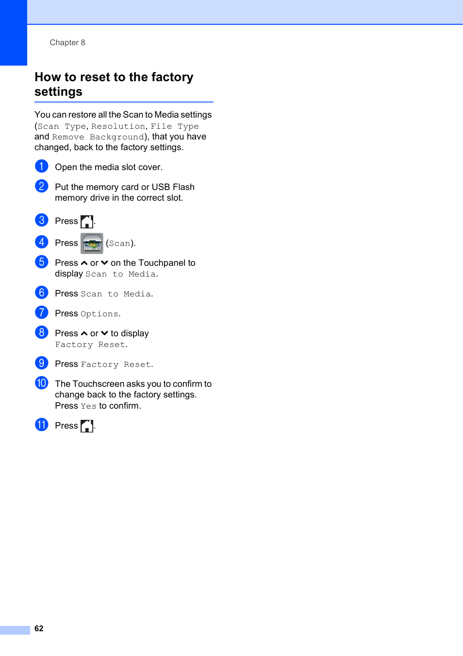 How to reset to the factory settings | Brother MFC-J4410DW User Manual | Page 68 / 88