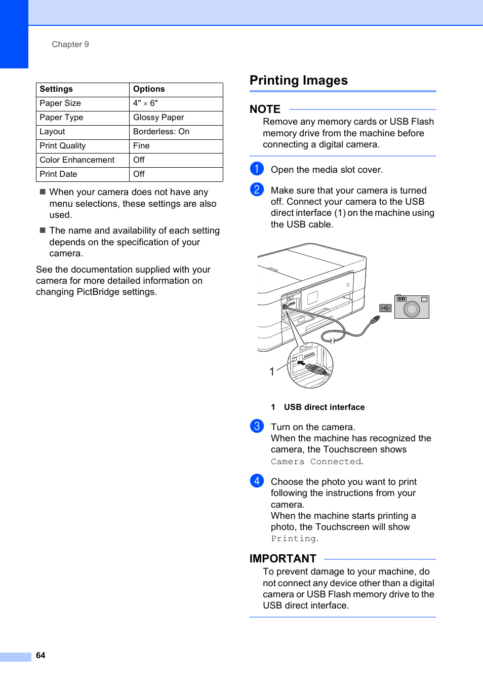 Printing images, Important | Brother MFC-J4410DW User Manual | Page 70 / 88