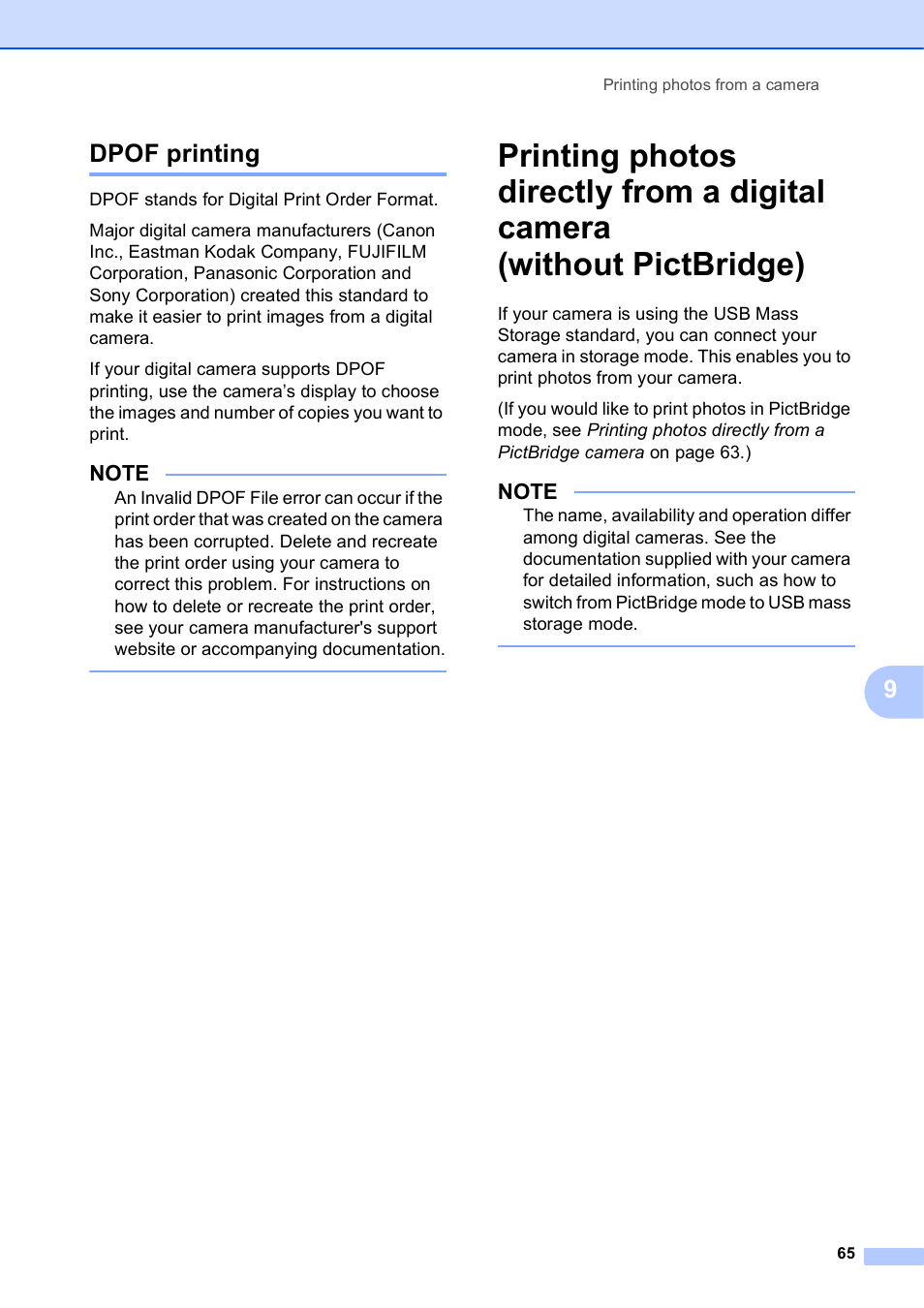 Dpof printing, 9dpof printing | Brother MFC-J4410DW User Manual | Page 71 / 88