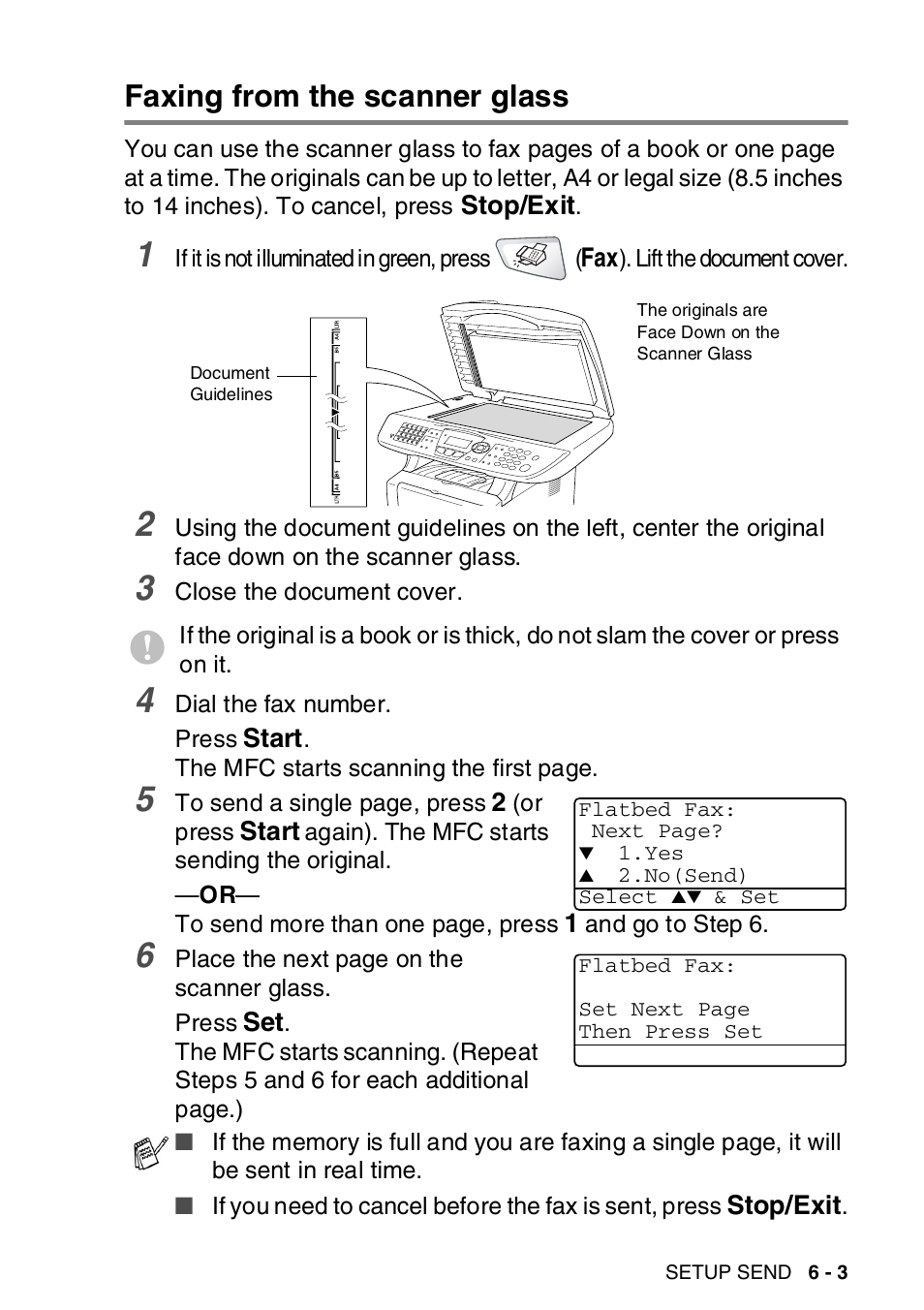 Faxing from the scanner glass, Faxing from the scanner glass -3 | Brother MFC-8820DN User Manual | Page 103 / 421