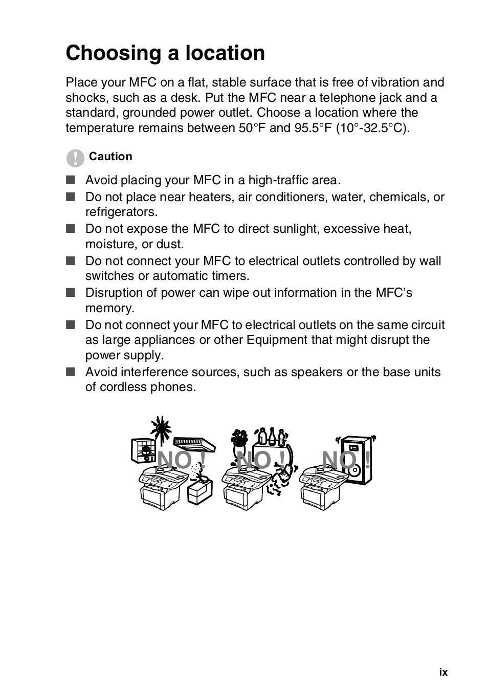 Choosing a location | Brother MFC-8820DN User Manual | Page 11 / 421