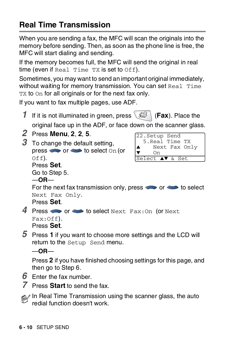 Real time transmission, Real time transmission -10 | Brother MFC-8820DN User Manual | Page 110 / 421