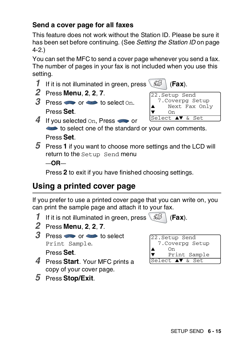 Using a printed cover page | Brother MFC-8820DN User Manual | Page 115 / 421