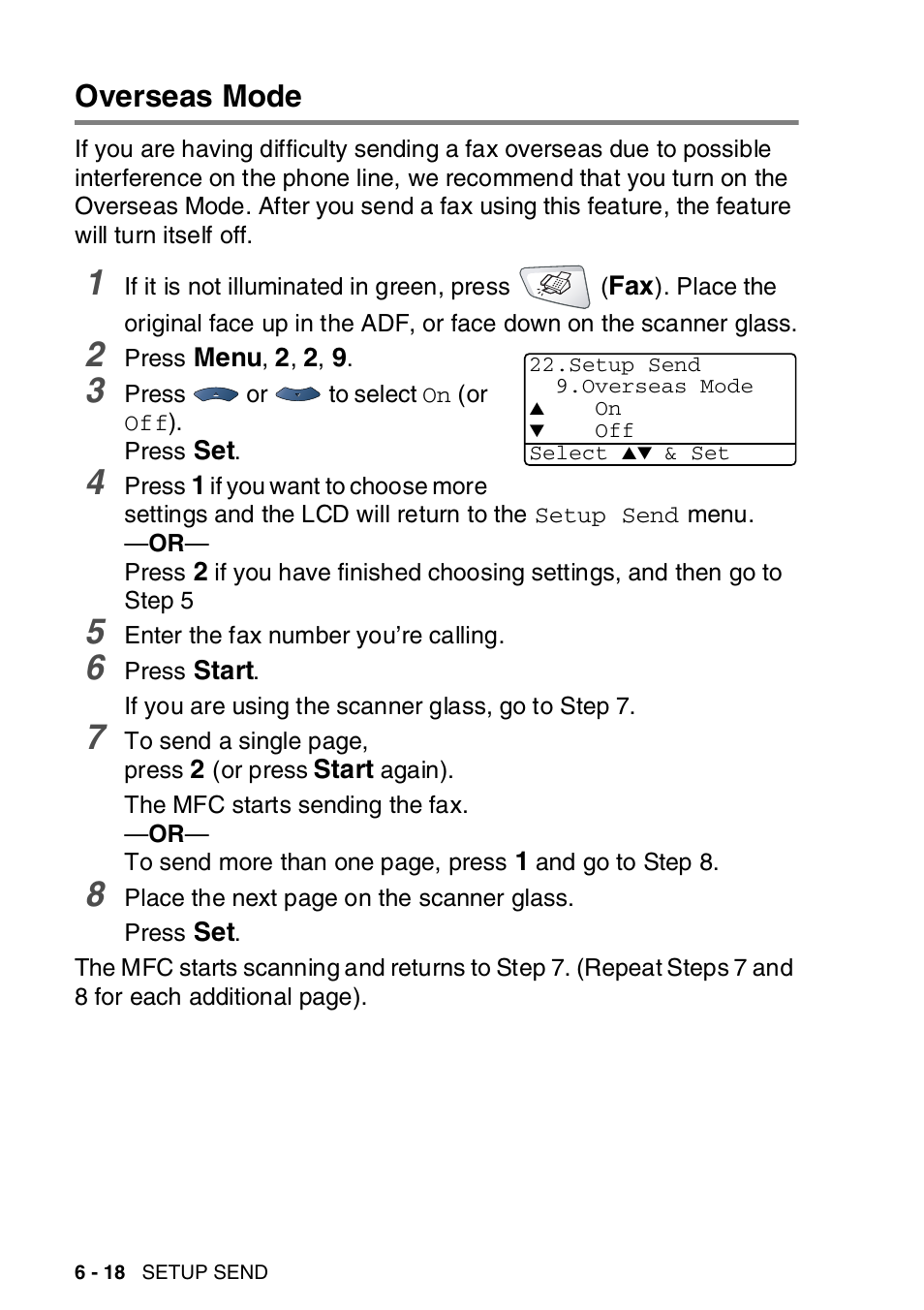 Overseas mode, Overseas mode -18 | Brother MFC-8820DN User Manual | Page 118 / 421