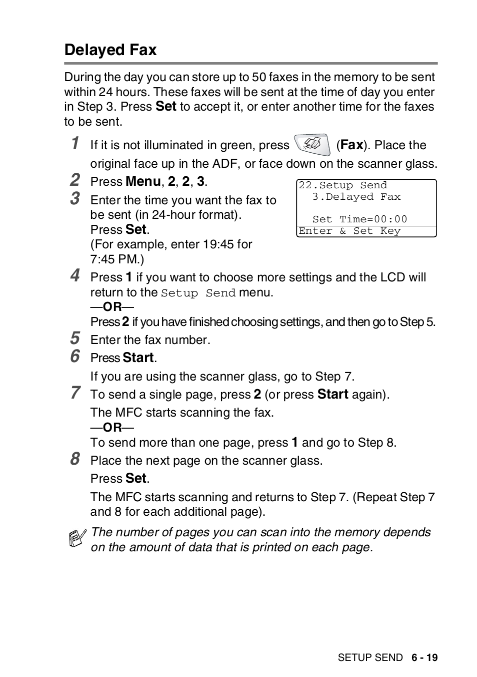 Delayed fax, Delayed fax -19 | Brother MFC-8820DN User Manual | Page 119 / 421