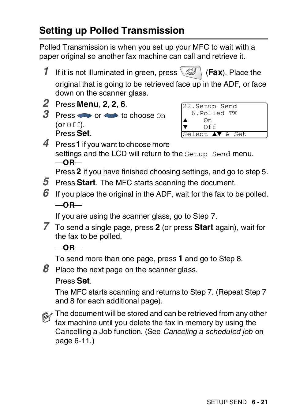 Setting up polled transmission, Setting up polled transmission -21 | Brother MFC-8820DN User Manual | Page 121 / 421