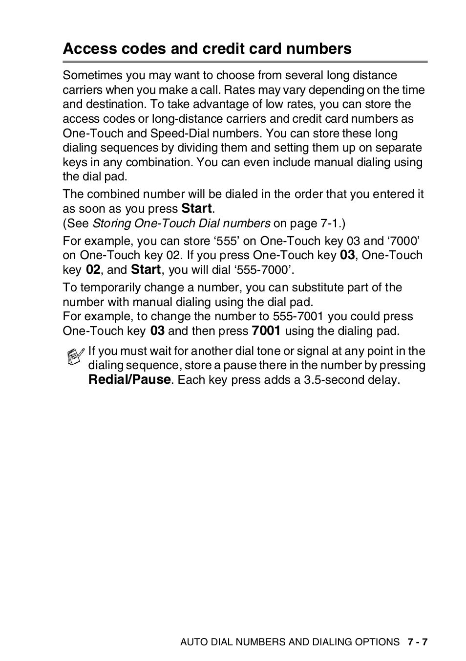 Access codes and credit card numbers, Access codes and credit card numbers -7 | Brother MFC-8820DN User Manual | Page 130 / 421