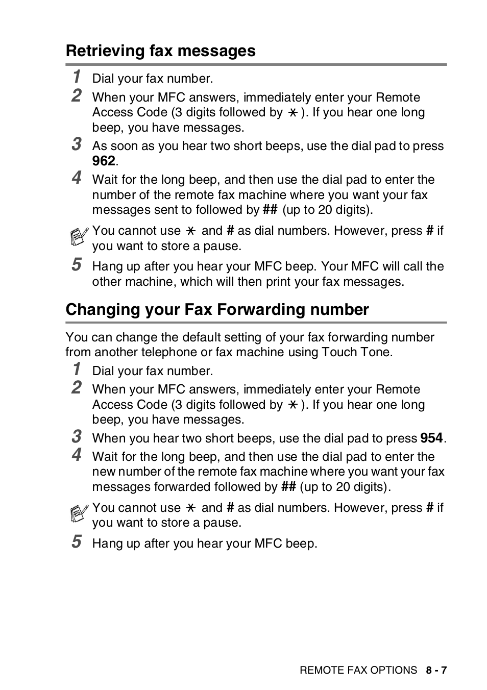 Retrieving fax messages, Changing your fax forwarding number | Brother MFC-8820DN User Manual | Page 138 / 421