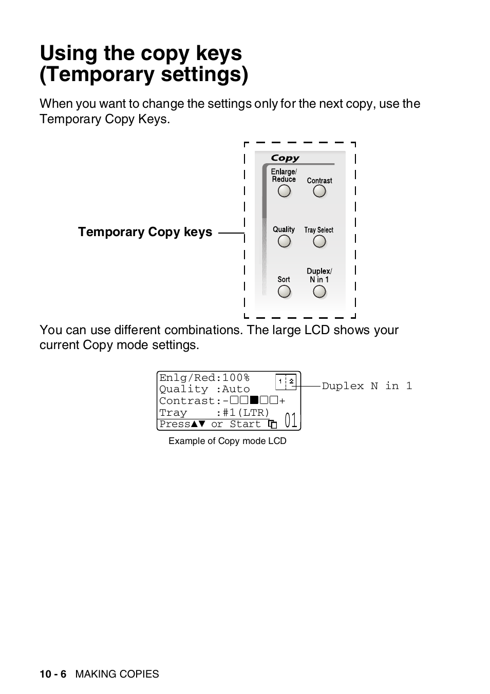 Using the copy keys (temporary settings), Using the copy keys (temporary settings) -6 | Brother MFC-8820DN User Manual | Page 147 / 421