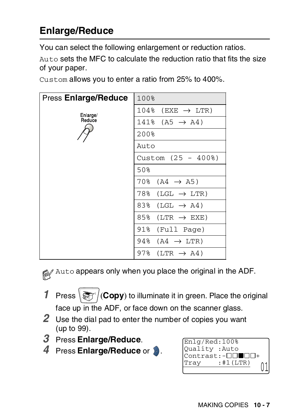 Enlarge/reduce, Enlarge/reduce -7 | Brother MFC-8820DN User Manual | Page 148 / 421
