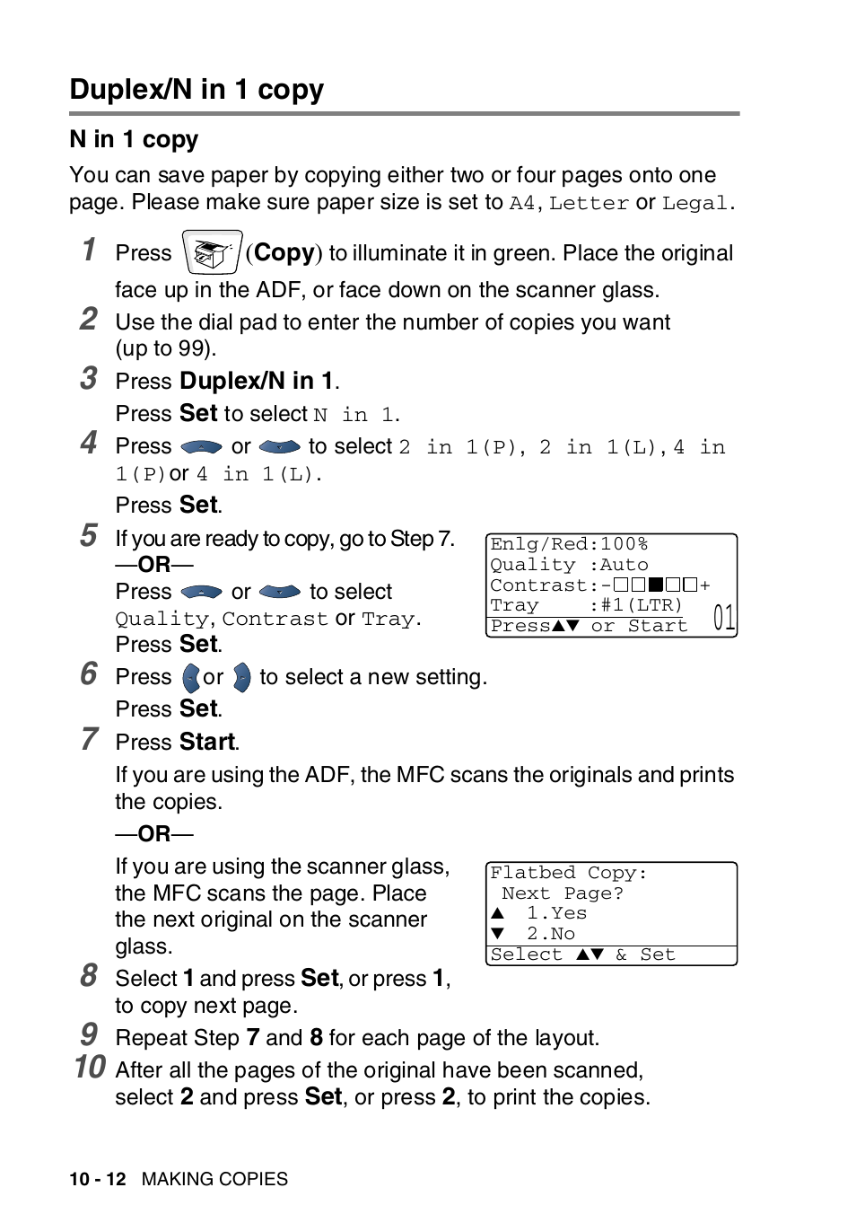 Duplex/n in 1 copy, N in 1 copy, Duplex/n in 1 copy -12 | N in 1 copy -12 | Brother MFC-8820DN User Manual | Page 153 / 421