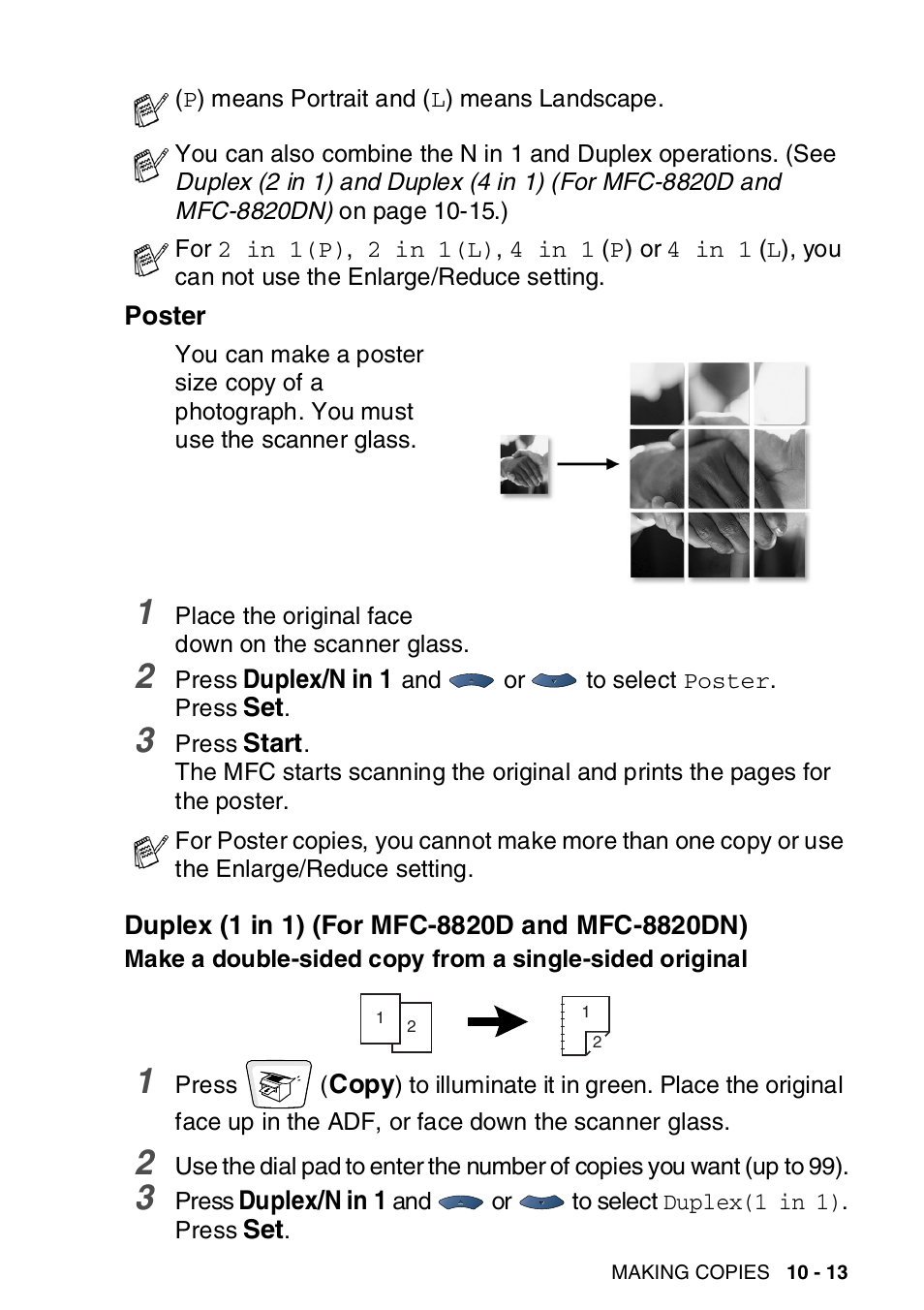 Poster, Duplex (1 in 1) (for mfc-8820d and mfc-8820dn), Poster -13 duplex (1 in 1) | For mfc-8820d and mfc-8820dn) -13 | Brother MFC-8820DN User Manual | Page 154 / 421